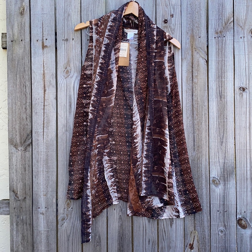 NWT Coldwater Creek Open Front Sheer Brown Vest Tunic